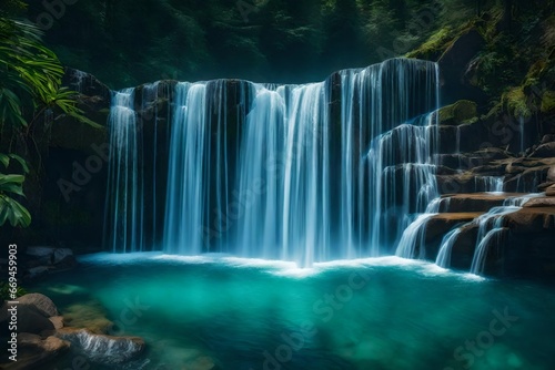 A magnificent waterfall that empties into a glistening pool.