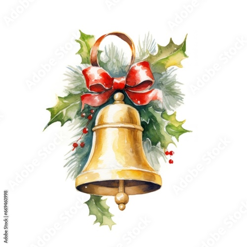 christmas bells with red ribbon watercolor style 
