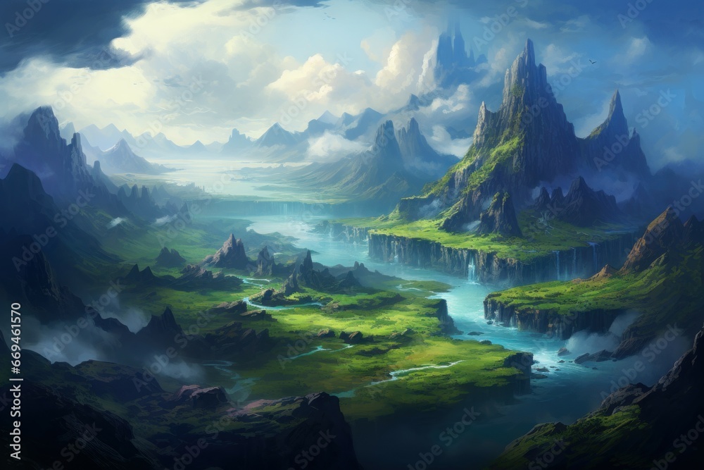 Captivating Fantasy planet landscape. Nature space. Generate Ai