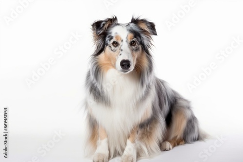 adorable blue merle collie on white. Generative AI
