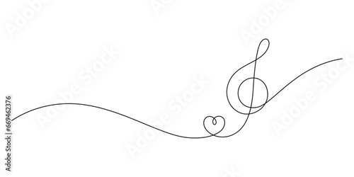 concept of music lover with music notes and heart shape in one line drawing minimalism