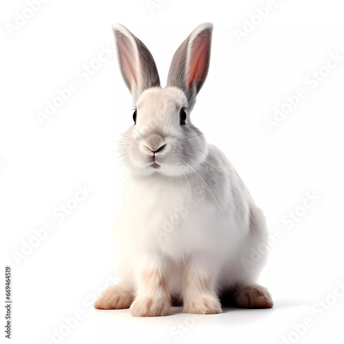 Adorable Petite Bunny: A Charming White beige Rabbit Isolated on White Background © Viktory Designs