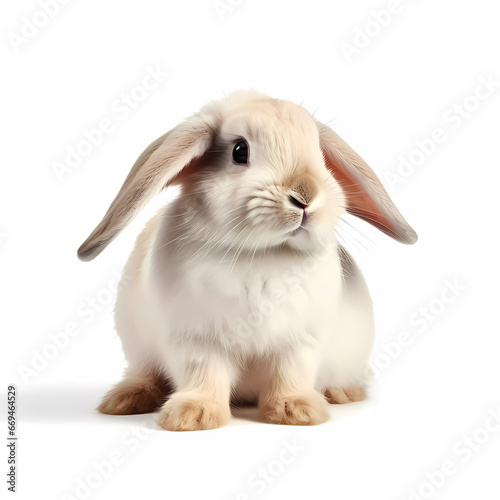 Adorable Petite Bunny: A Charming White beige lop-eared Rabbit Isolated on White Background