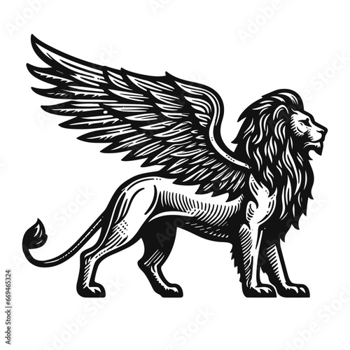standing lion with wings sketch