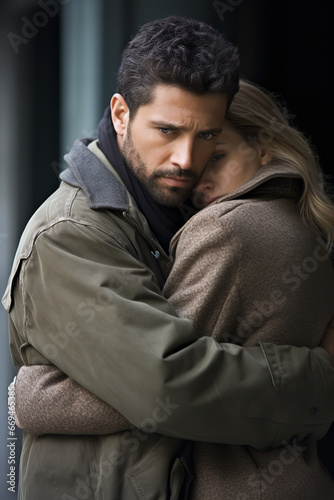 man hugging woman