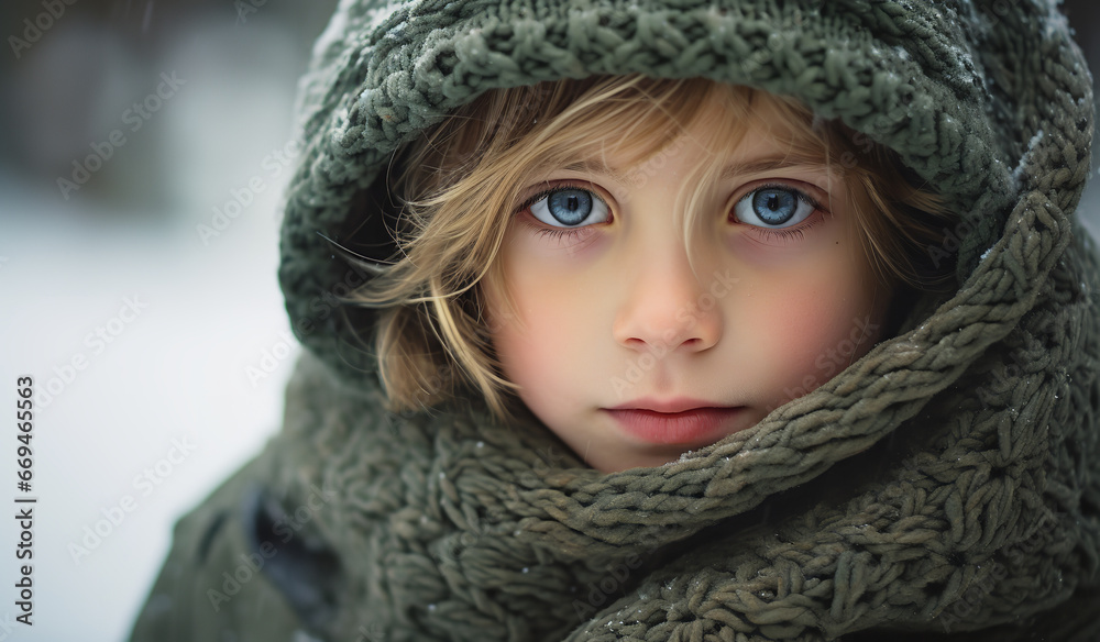 poor child wearing a sweater in winter stock image, in the style of war photography, humor meets heart poor child wearing a sweater in winter stock image, in the style of war photography, humor meets heart