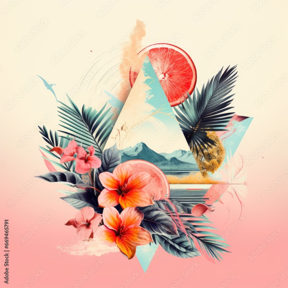 Naklejka premium Botanical geometric shape with pastel colors