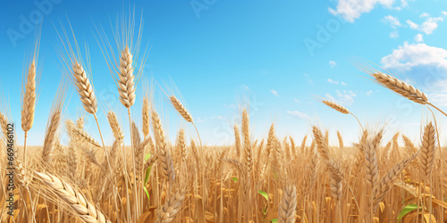 Close up of wheat ears  field of wheat in a summer day. Harvesting period