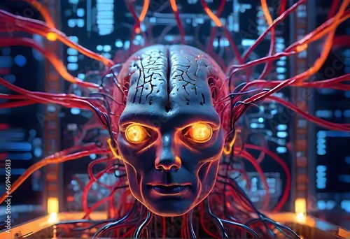 Artificial Intelligence. Brains With Glowing Neurons Connected to CPU. The Power of Artificial Intelligence. Generative AI