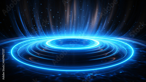 Blue technological round swirl background, internet futurism concept © lin