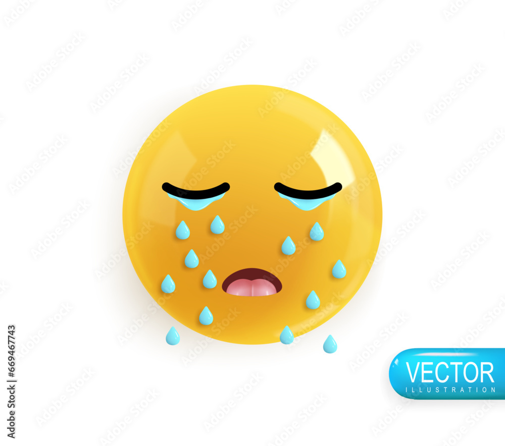 Fototapeta premium Emotion Realistic 3d Render. Icon Smile Emoji. Vector yellow glossy emoticons. PNG