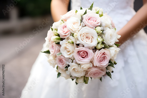 bride holding bouquet of flowers, tender wedding bouquet 