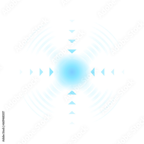 Blue point with concentric circles. Symbol of aim, target, healing, hurt, painkilling. Vector illustration