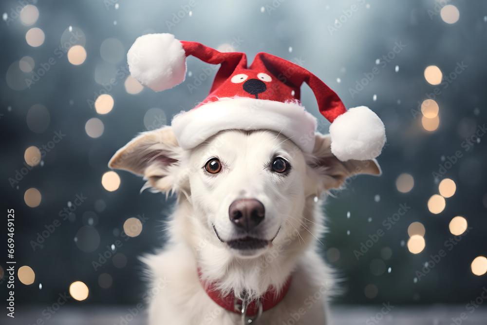 Dogs Celebrating Christmas with Christmas costumes and reindeer horns Dogs Celebrating Christmas with Christmas costumes and reindeer horns