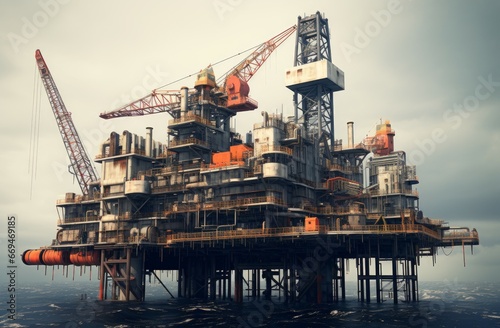 Offshore Gas rig platform. Energy ocean. Generate Ai