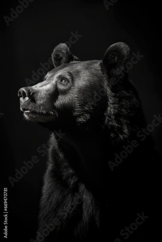 High resolution HD photo portrait of Black bear, black background, detailed, generative AI 