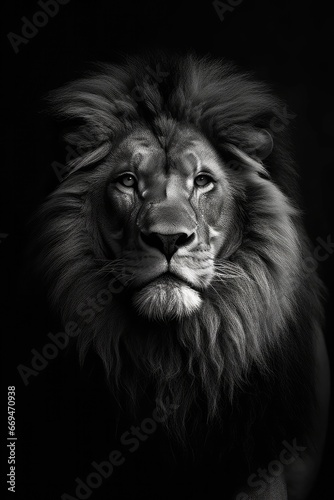 High resolution HD photo portrait of Lion, black background, detailed, generative AI 