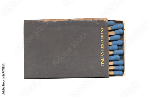 vintage old retro frayed matchbox with matches on transparent png background
