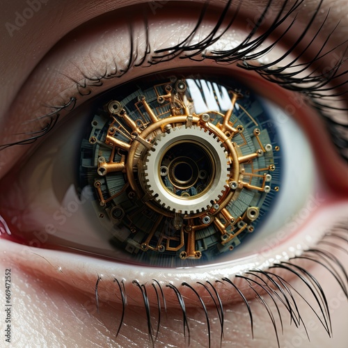 Detail to a modern or future eye prosthesis on the human eye, healthcare concept photo