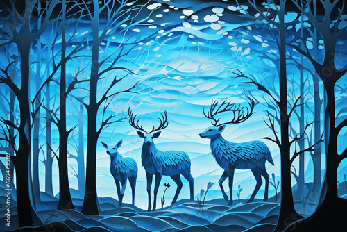 Illustration of wildlife during winter