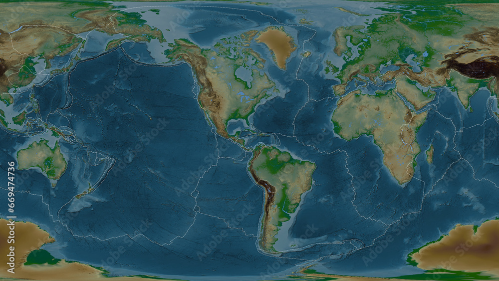 Caribbean plate - global map. Patterson Cylindrical. Physical