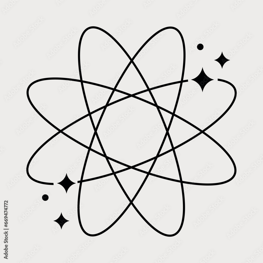 Atom, Stylized Stars. Abstract minimalistic clean and simple Circle design element.