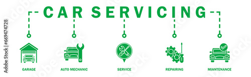 Car Servicing banner web icon vector illustration concept with icon of garage  auto mechanic  service  repairing  maintenance