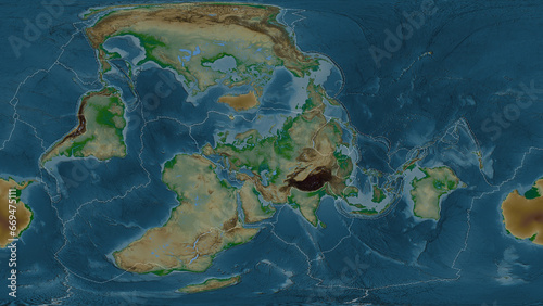 Eurasian plate - global map. Patterson Cylindrical. Physical