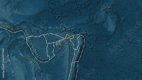 Futuna plate outlined. Patterson Cylindrical. Physical