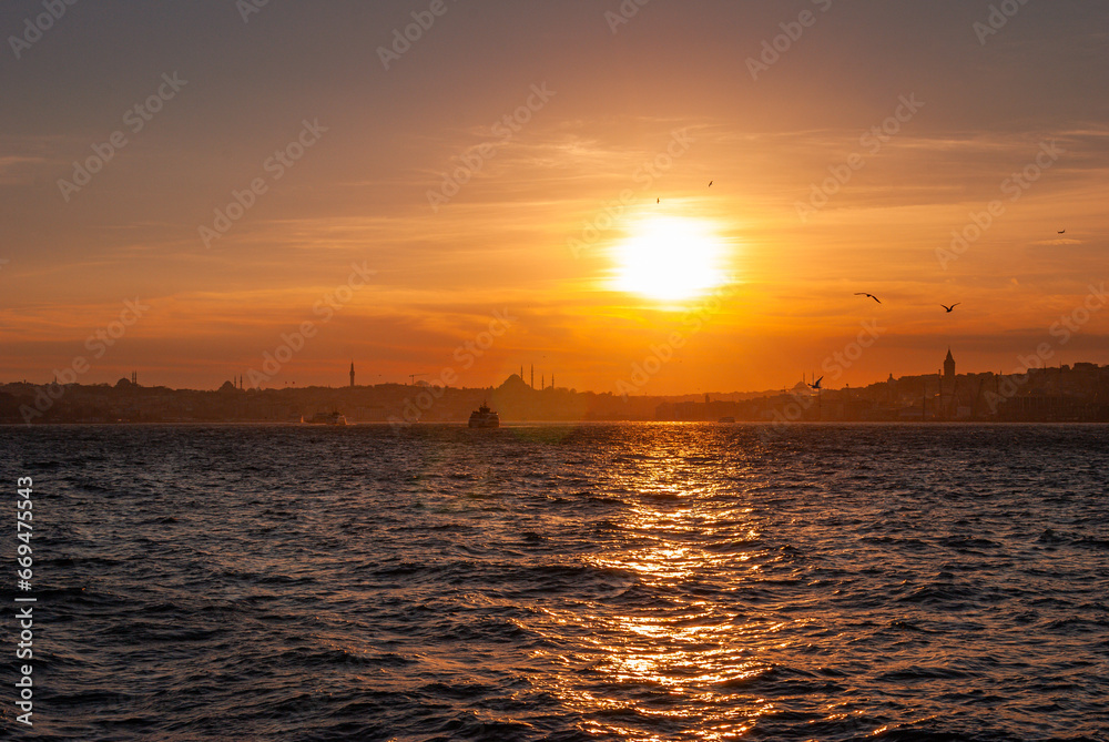 Eternal flame, Istanbul's Sun-kissed evening, golden gateway, Istanbul's evening euphoria