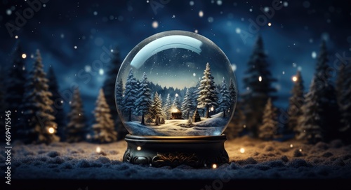 Snow globe with Christmas tree. Generative ai