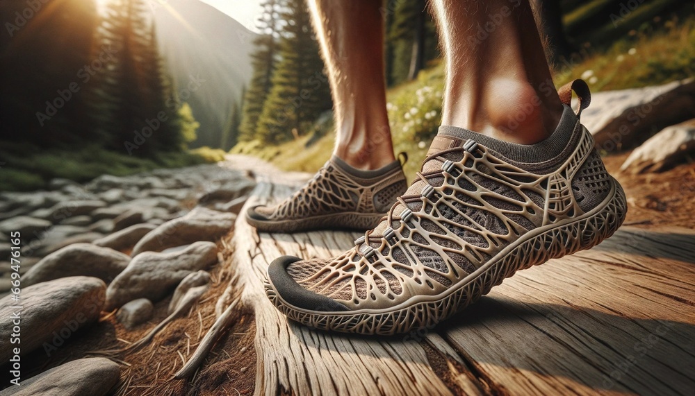 Barefoot hiking shoes concept, product fashion photography