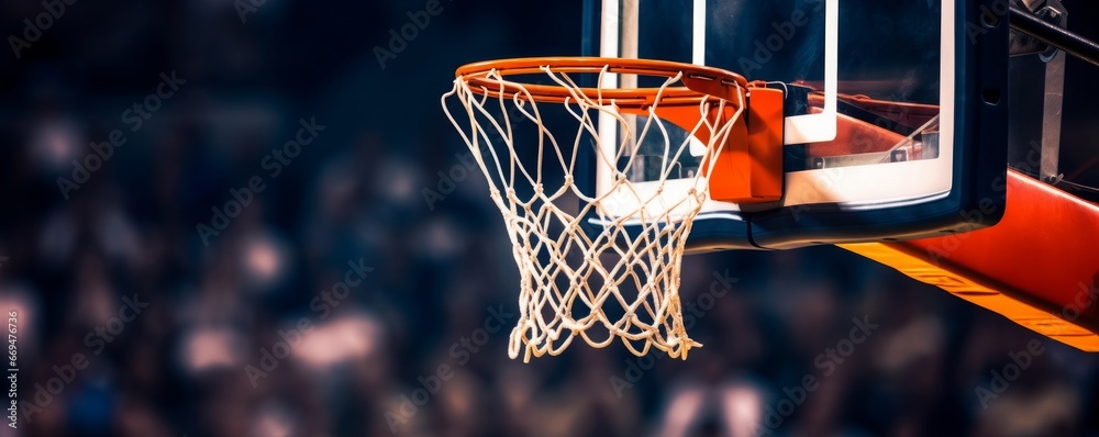 basketball game ball in hoop, Generative AI