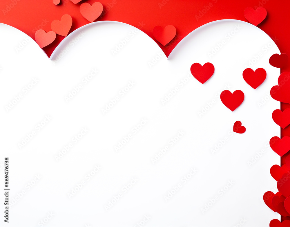 Modern paper cut design in red heart shape. Valentine's Day concept on white, For wedding photos, wedding cards valentine's day card or web design and web background. Generative ai