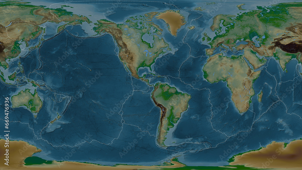 Panama plate - global map. Patterson Cylindrical. Physical