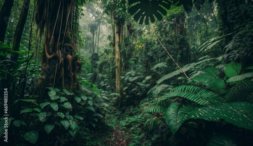 Abstract Path Through Lush Green Forest