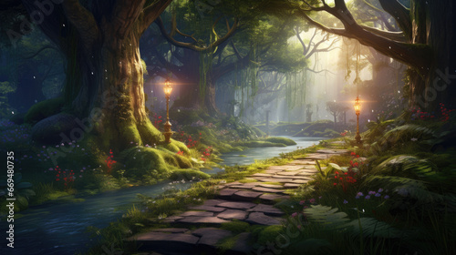 mysterious forest wonderland fairy tale fantasy enchanted - by generative ai