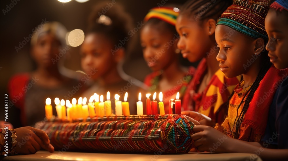 Kwanzaa celebration, community center, kid honor African culture and