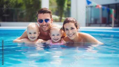 Happy family having fun in swimming pool