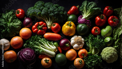 Fresh Fruits and Vegetables in Top View