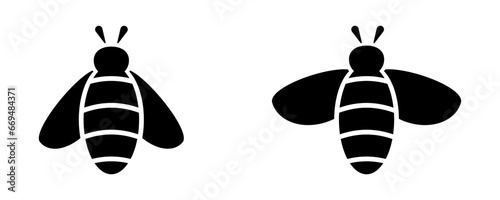 Black silhouette with bee or wasp. Bumblebee or honey bee icon. Summer insect.