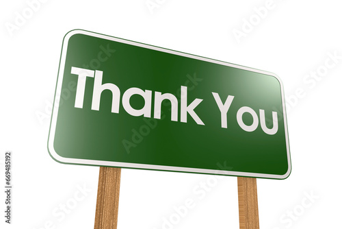 Green road sign banner with thank you word