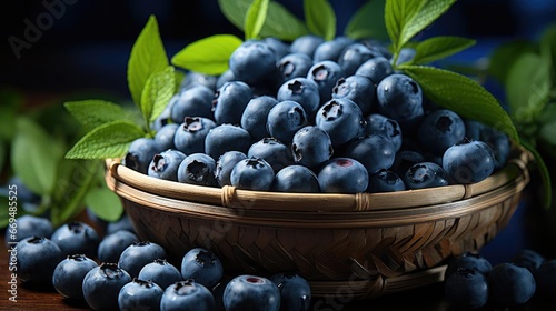 realistic fresh blueberries with black and blur background
