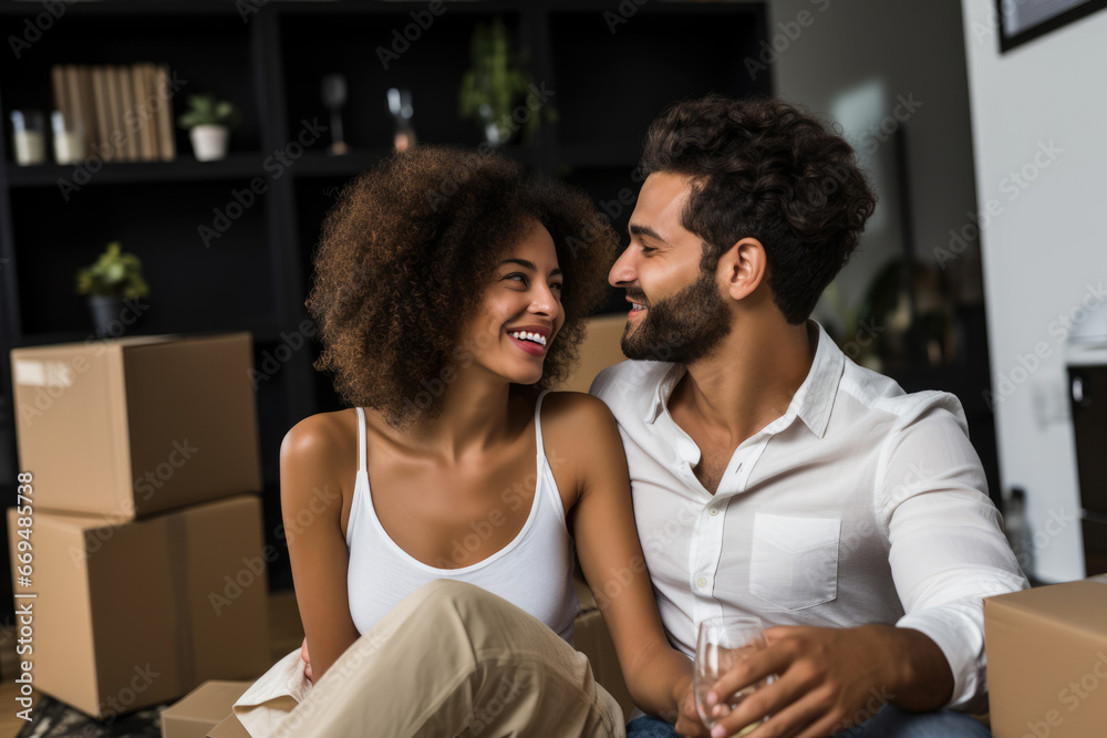 Happy couple settling into their new home Happy couple settling into their new home