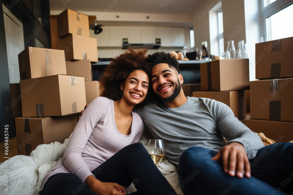 Happy couple settling into their new home Happy couple settling into their new home
