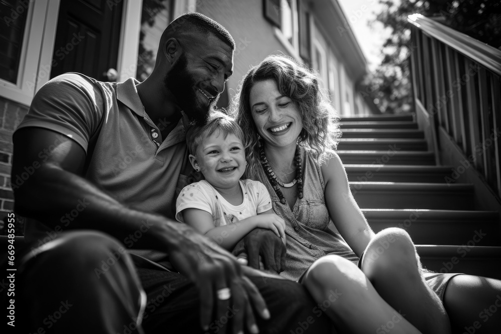 Fototapeta premium Interracial Family Bonding on the Front Porch