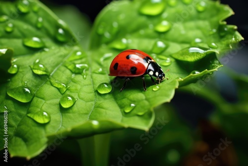 Ladybug on a vibrant green leaf