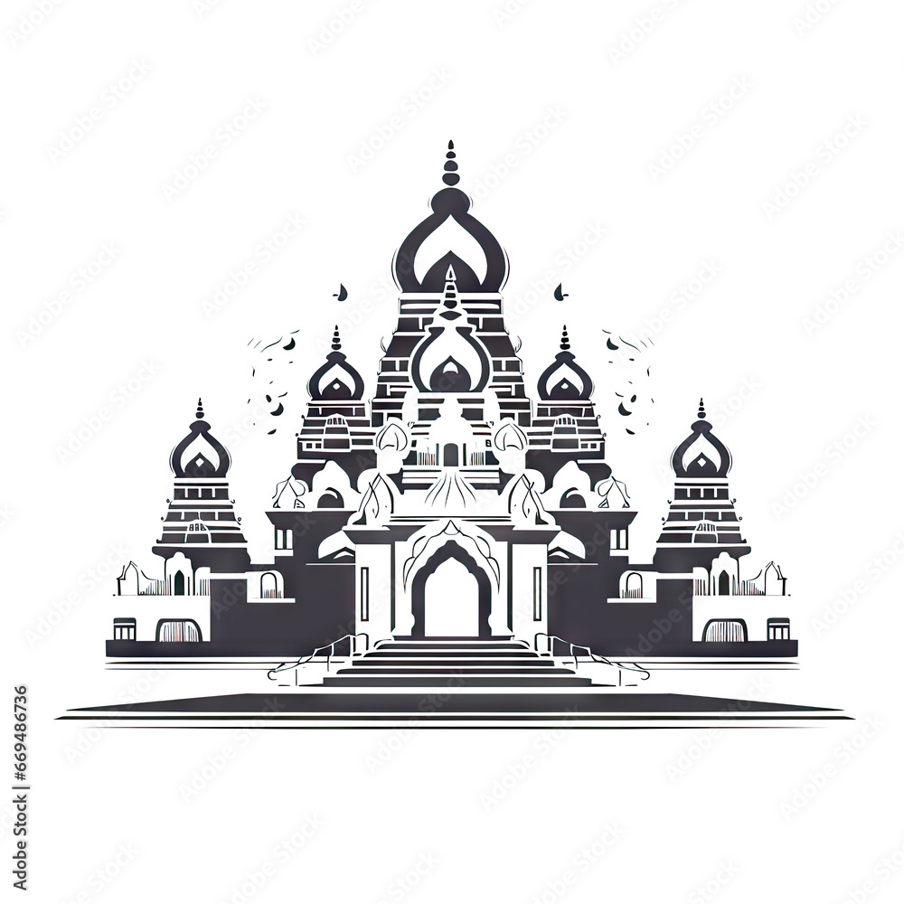 Indian Temple Icon, Asia Palace Isolated, Ancient Mosque Silhouette, Historical Indian Castle Minimal