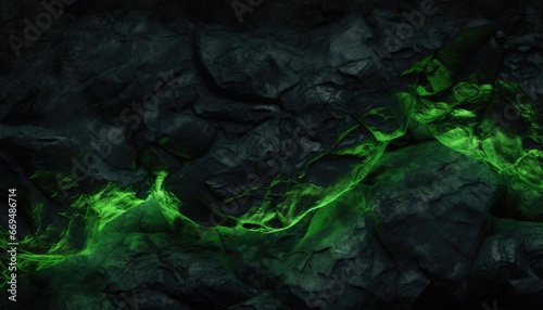 radio active green lava glowing out the rock coal texture background 
