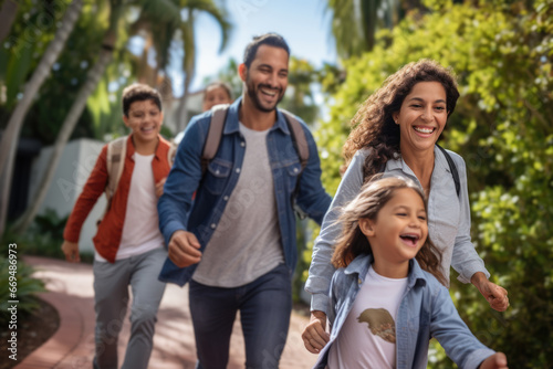 smiling family walking outdoor together © gankevstock